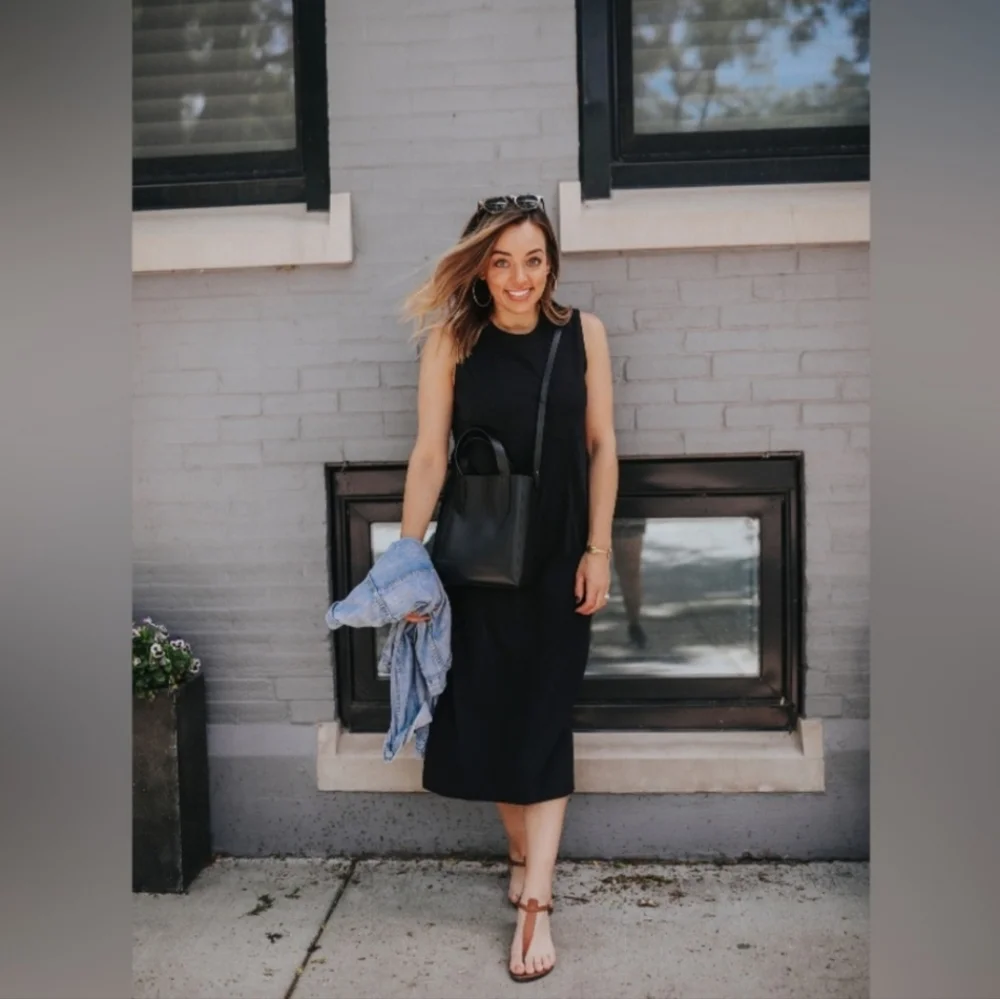 Everlane The Long Weekend Sleeveless Side Slit Midi Dress Cotton Black Small - Picture 5 of 10